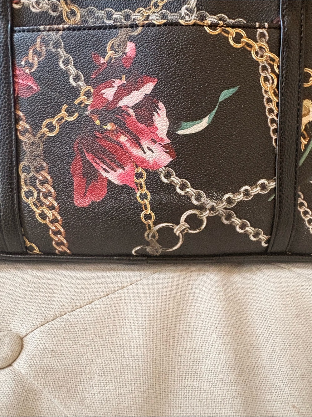 Dana Buchman  Floral Chain Pattern Black Tote Bag - Picture 7 of 7